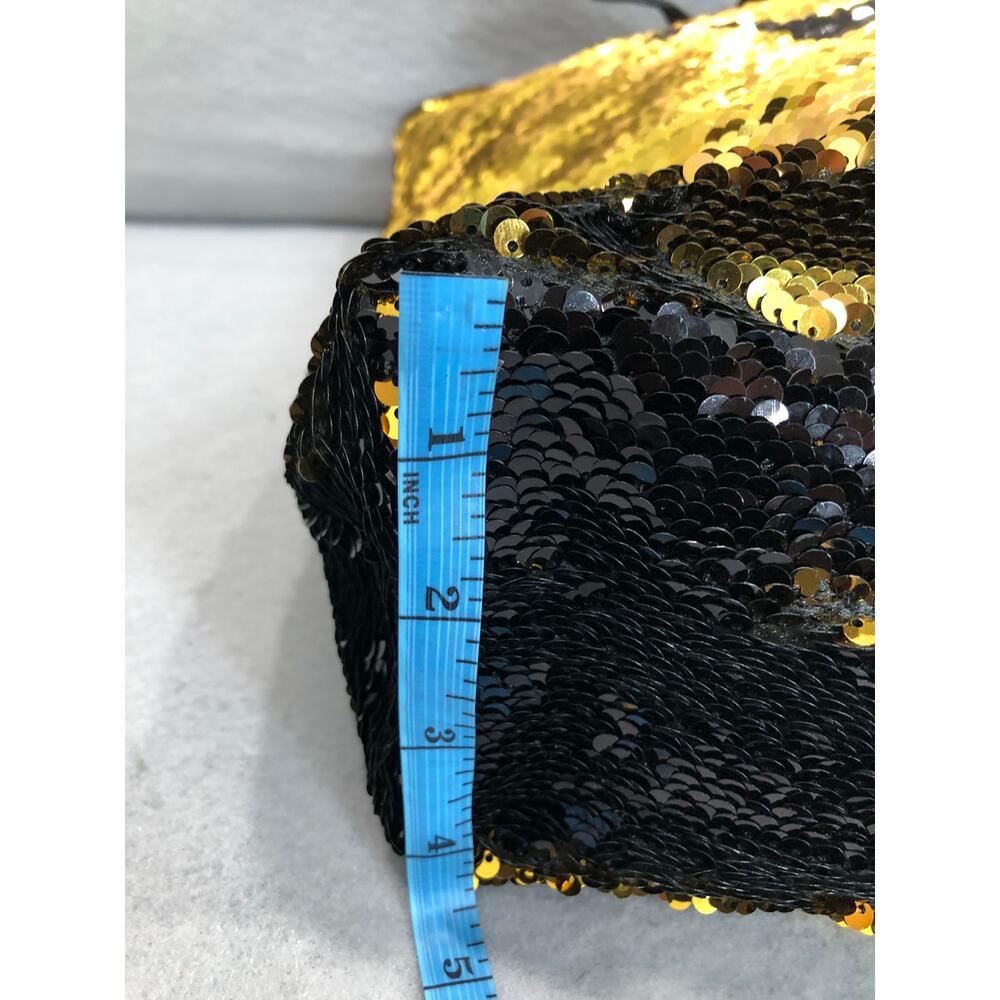 90s Y2K Retro Style Black Sequin Tote Bag Whimsical Gold Crown Logo & Pouch - Picture 5 of 15